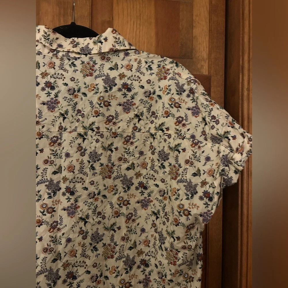 Women's Cream Floral Cotton Bohemian Slouchy Oversized Approx Sz L/XL Blouse
